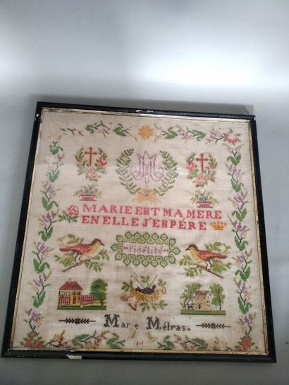 Four embroideries in various stitches, decorated...