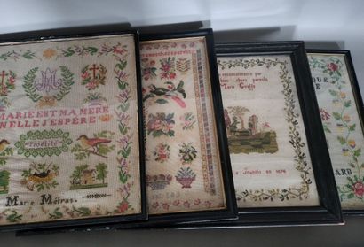 Four embroideries in various stitches, decorated...