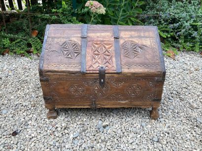 RAJASTHAN. Natural wood chest, rectangular...