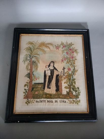 Four small-stitch or miscellaneous embroideries...