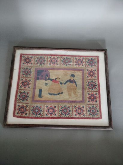 Four small-stitch or miscellaneous embroideries...