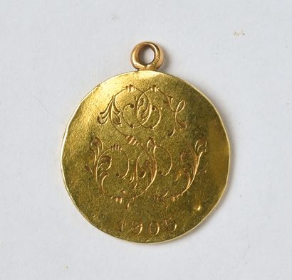Médaille religieuse ronde en or jaune 18K...
