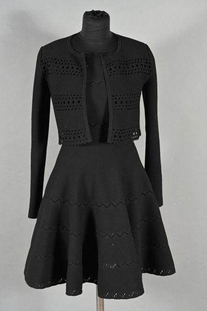 ALAIA. Black jersey openwork skater dress,...
