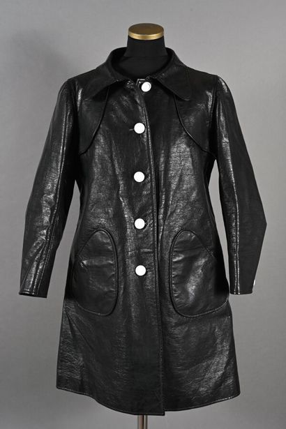 COURREGES. Black vinyl raincoat, wide collar,...