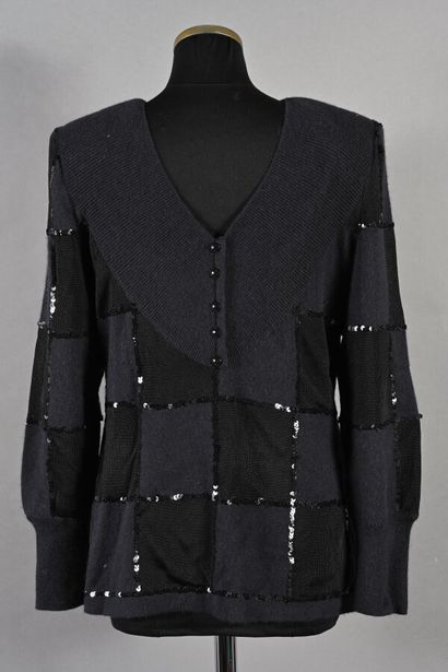 COURREGES. Wool and spun-knit sweater, checkerboard...
