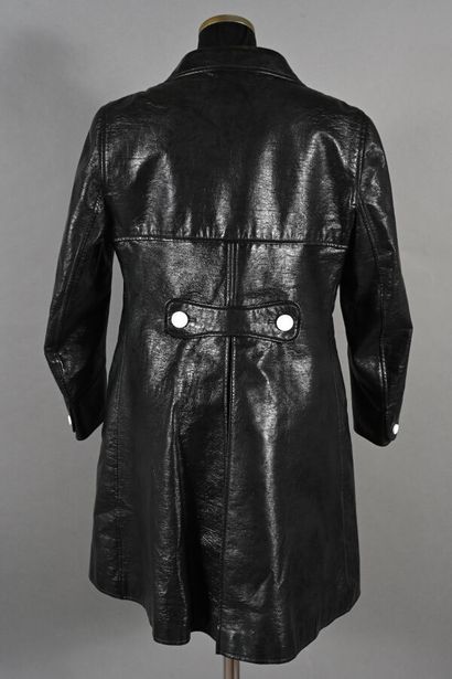 COURREGES. Black vinyl raincoat, wide collar,...