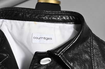 COURREGES. Black vinyl raincoat, wide collar,...