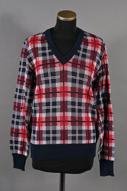 LANVIN. Navy, white and red tartan sweater,...