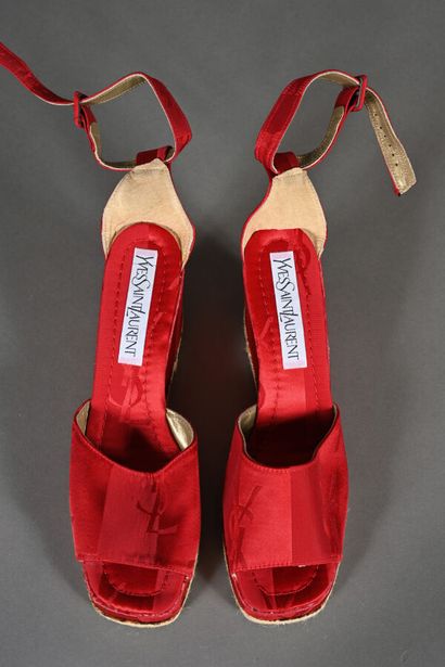 YVES SAINT LAURENT. Pair of wedge espadrilles...
