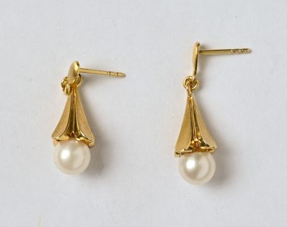 Paire de pendants d'oreilles en or jaune...