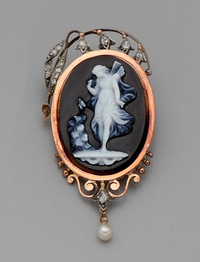 Broche-Pendentif en or jaune 18K (750/oo)...