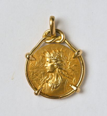Médaille en or jaune 18K (750/oo) marquée...