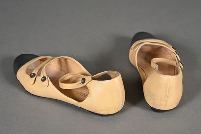 CHANEL. Pair of nude leather flat shoes with...