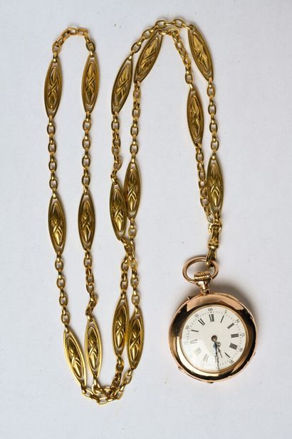 Montre de col en or jaune 18K (750/oo), cadran...