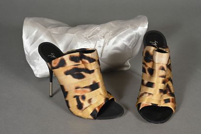ZANOTTI. Pair of panther-pleated satin mules,...