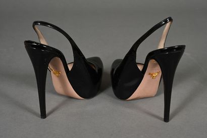 PRADA. Pair of black patent leather open...