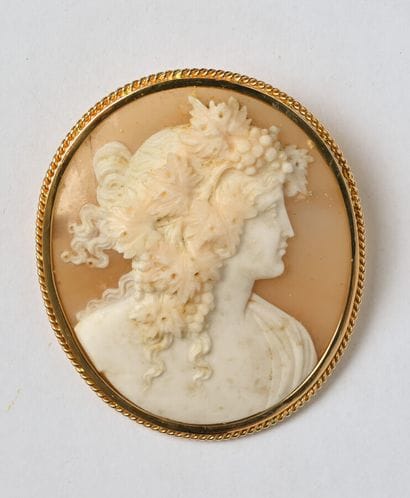 Broche en or jaune 18K (750/oo), l'entourage...