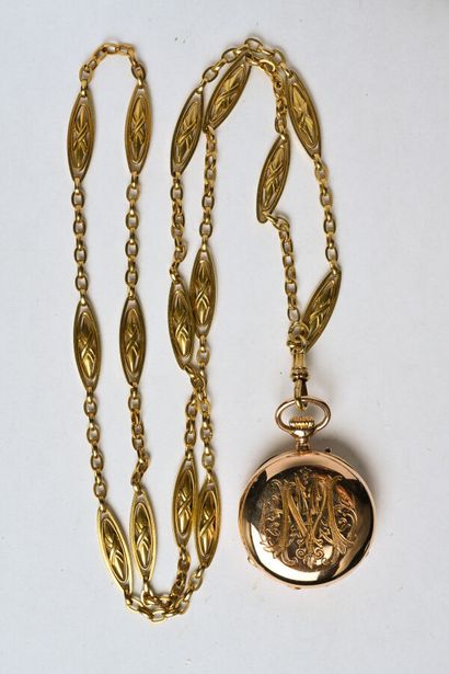 Montre de col en or jaune 18K (750/oo), cadran...