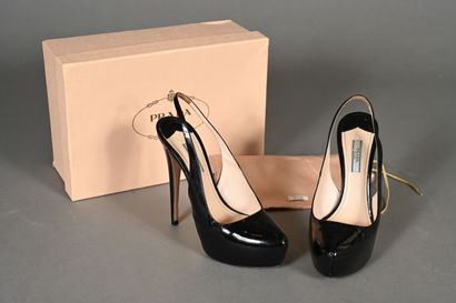 PRADA. Pair of black patent leather open...