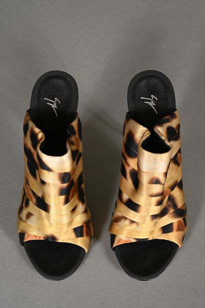 ZANOTTI. Pair of panther-pleated satin mules,...