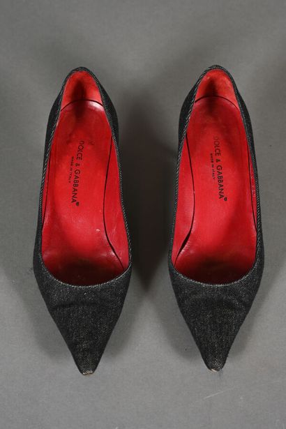 DOLCE GABBANA. Pair of black denim pumps...