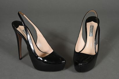 PRADA. Pair of black patent leather open...