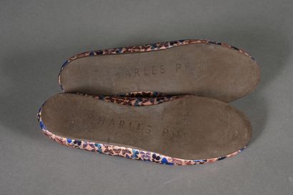 CHARLES PHILIP. Pair of pink silk slippers...