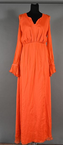 SPACE COUTURE - Orange silk maxi dress, V-neckline...