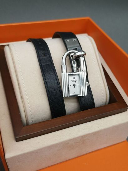 HERMES Paris. Padlock watch in silver-plated...
