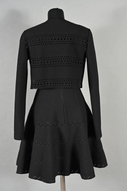 ALAIA. Black jersey openwork skater dress,...