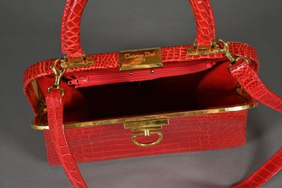 DIOR. Clasp bag in red crocodile-style leather,...
