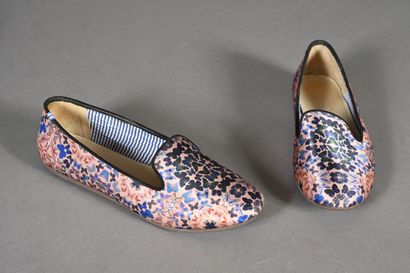CHARLES PHILIP. Pair of pink silk slippers...