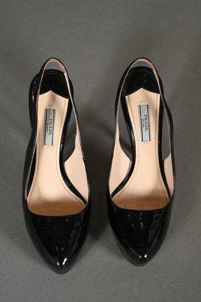PRADA. Pair of black patent leather open...