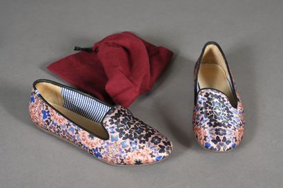 CHARLES PHILIP. Pair of pink silk slippers...