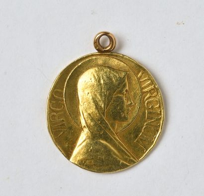 Médaille religieuse ronde en or jaune 18K...