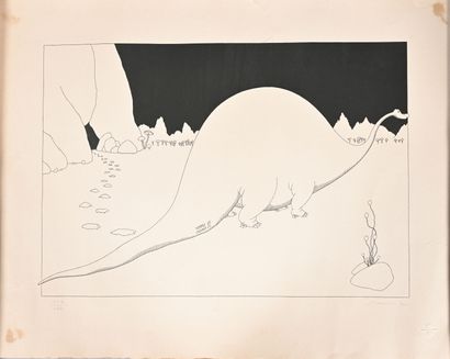 SAMIVEL (1907-1992)
Dinosaure dans un paysage...