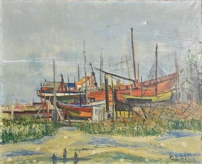 Ecole moderne du XXe siècle.
Le port à Taragona.
Huile...