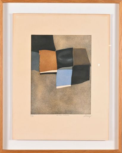 Bertrand DORNY (1931-2015).
Un mur, 1973.
Aquatinte...
