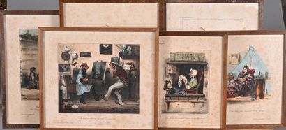 Lot de 6 lithographies en couleurs humoristiques...