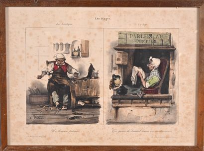 Lot de 6 lithographies en couleurs humoristiques...