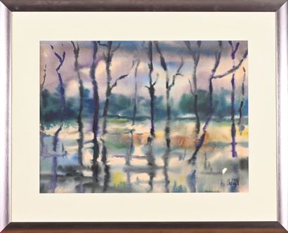 Gilbert CHAVAN (XXe)
Reflets d'arbres
Aquarelle...