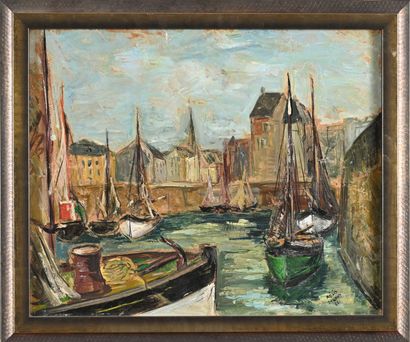 Régis DELOUS (1912- ?).
Port, 1952.
Huile...