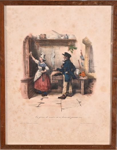 Lot de 6 lithographies en couleurs humoristiques...