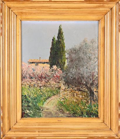 Ecole du XXe siècle 
Paysage printanier 
Huile...