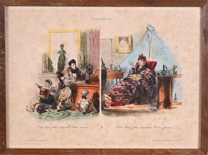 Lot de 6 lithographies en couleurs humoristiques...