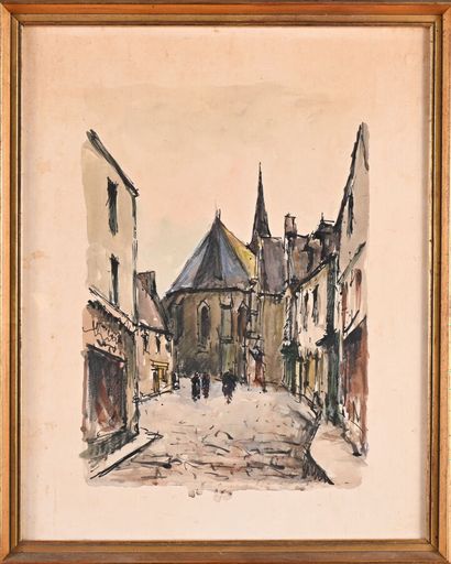 Lot comprenant :
- une aquarelle et gouache...