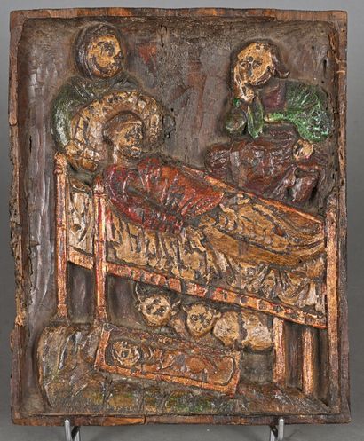 Panneau rectangulaire en bois sculpté et...