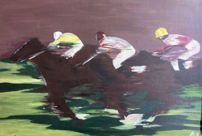 Ecole française du XXème.
Course, 1986.
Huile...
