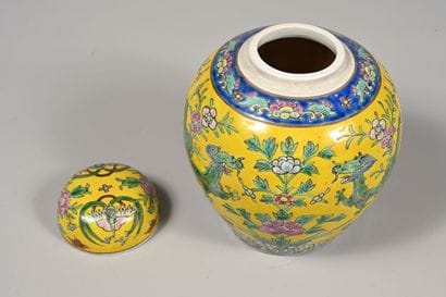Pot à gingembre en porcelaine émaillée polychrome...