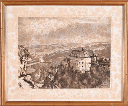 Lot comprenant :
- une aquarelle et gouache...